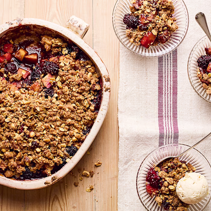 Apple and Blackberry Crumble with Black Treacle Butter