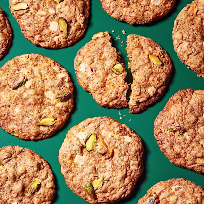 Carrot and Ginger Cookies with White Chocolate and Pistachio