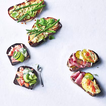 Pastrami and gherkin with honey and mustard vinaigrette slaw on toast