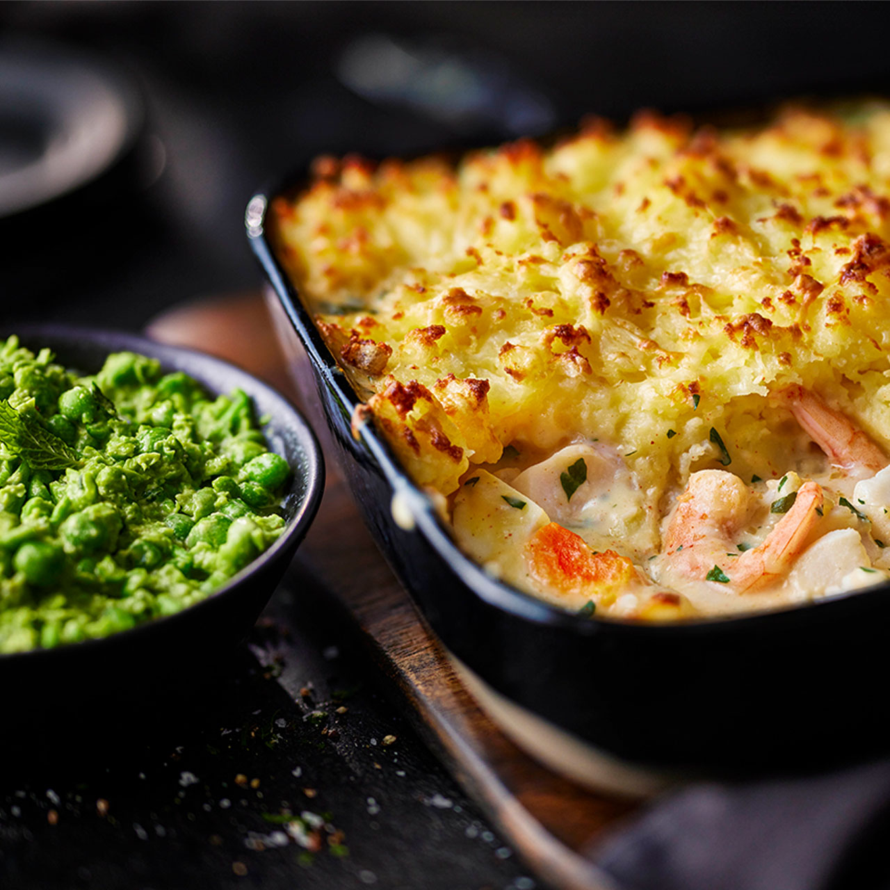 Rosemary Shrager’s Classic Fish Pie with Cheesy Mash Topping and Minty Peas