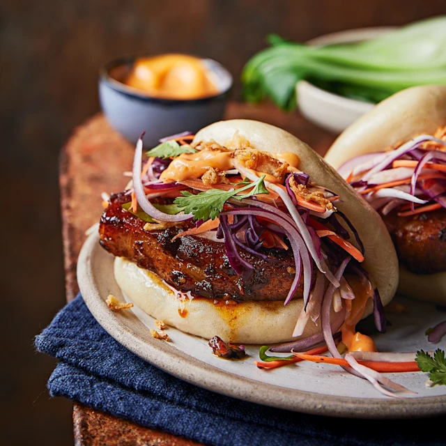Spicy Pork Belly Bao Buns with Autumn Slaw