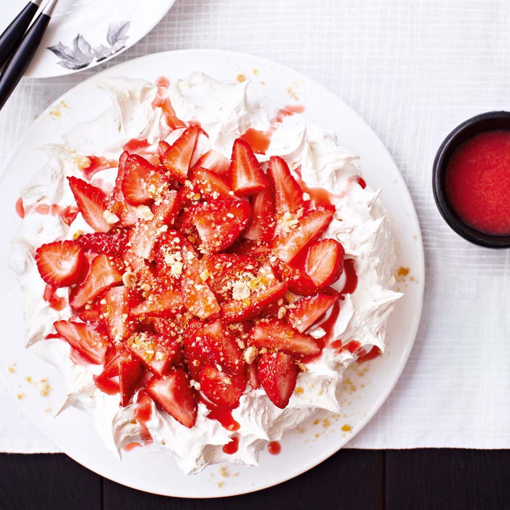 Strawberry and Hazelnut Pavlova with Coconut Cream