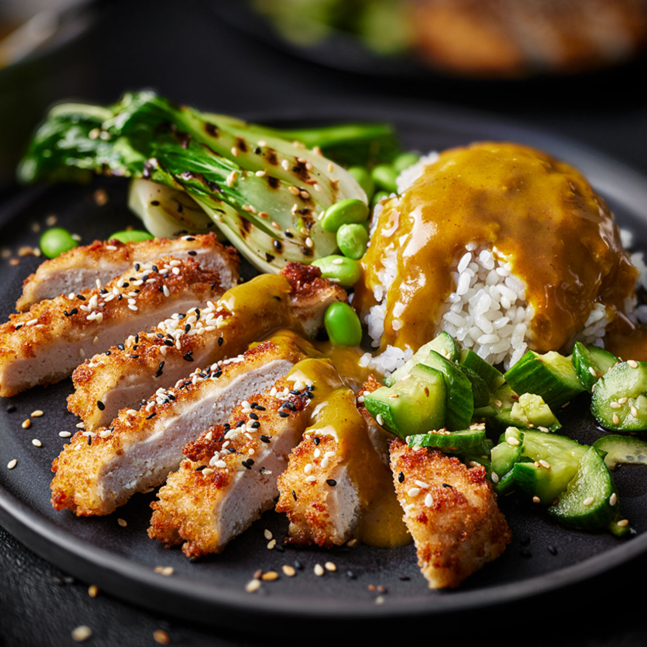 Chicken Katsu Curry with Sesame Smashed Cucumber