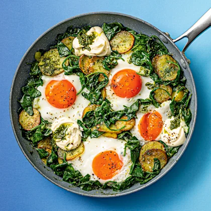 Potato, Spinach and Pesto Baked Eggs