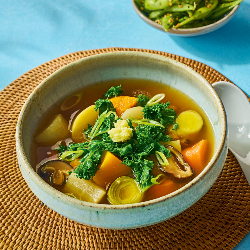 Vegetable Miso Stew with Spiced Edamame