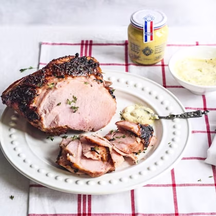 Traditional honey mustard glazed ham with crème fraîche sauce.