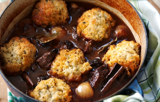 Rich Beef Stifado Stew with Herby Dumplings