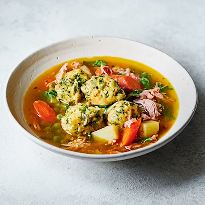 Ham Hock and Vegetable Broth with Herb Dumplings