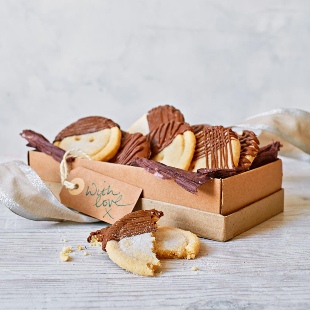 Orange and Almond Shortbread Button Biscuits Dipped in Chocolate Orange