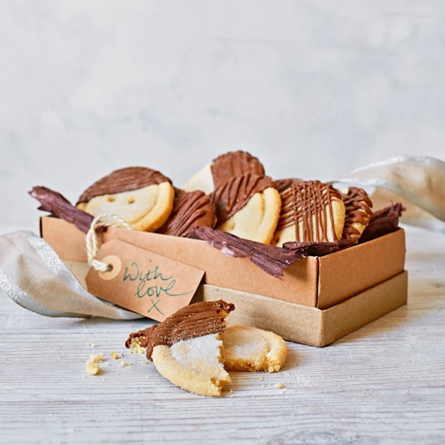 Orange and Almond Shortbread Button Biscuits Dipped in Chocolate Orange