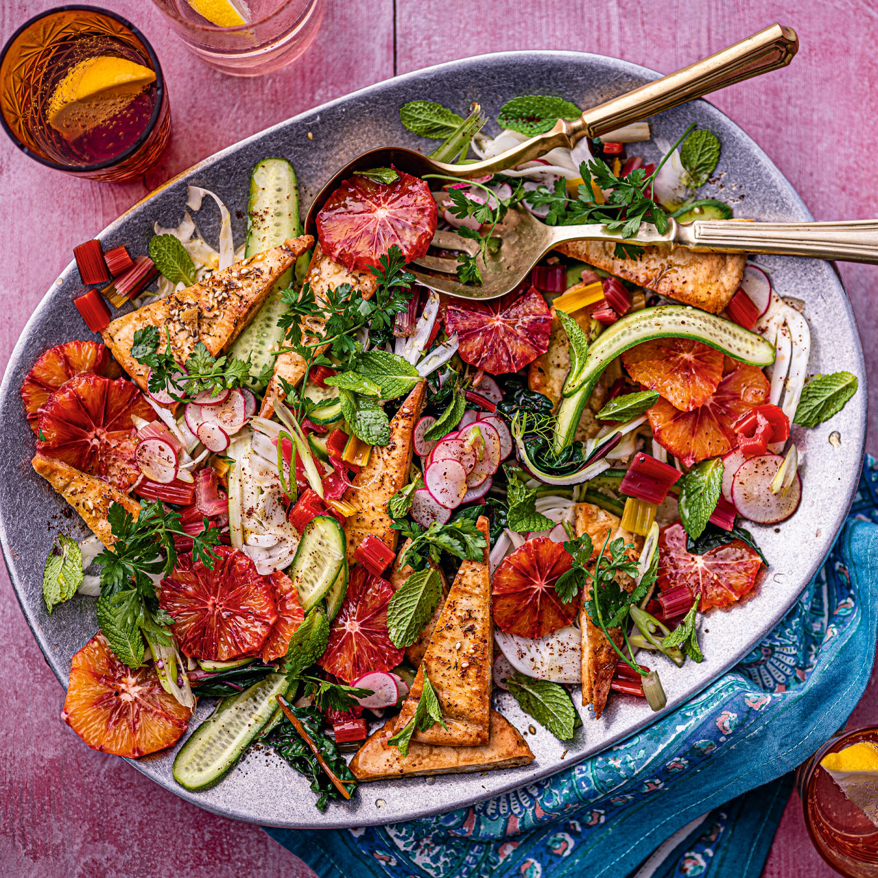 Rainbow Chard, Fennel and Blood Orange Fattoush with Za’atar Croutons 