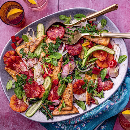 Rainbow Chard, Fennel and Blood Orange Fattoush with Za’atar Croutons