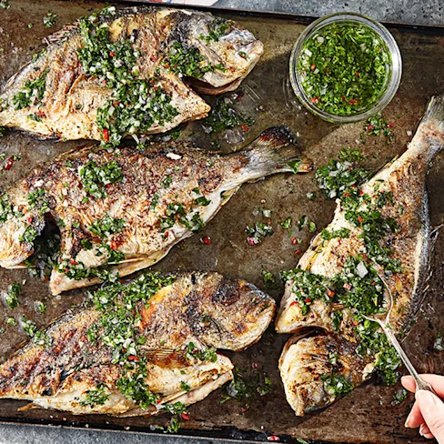 Barbecued Whole Bream with Chimichurri