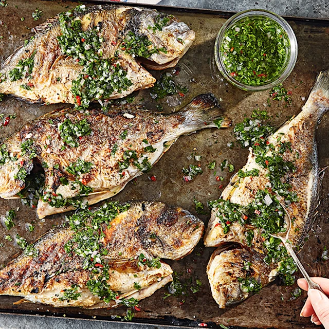 Barbecued Whole Bream with Chimichurri