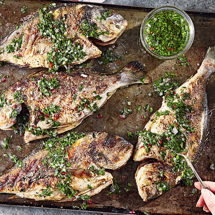 Barbecued Whole Bream with Chimichurri