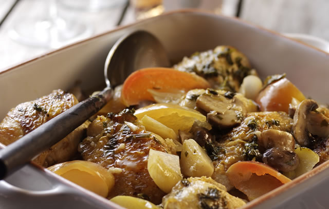 Chicken Fricassee with Apples in a Wine Sauce