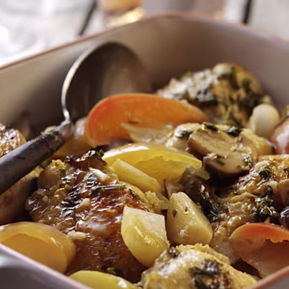 Chicken Fricassee with Apples in a Wine Sauce