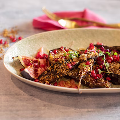Miso Aubergine with Ginger Oat Crumble