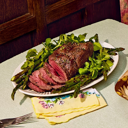 Peppered Venison and Grilled Asparagus