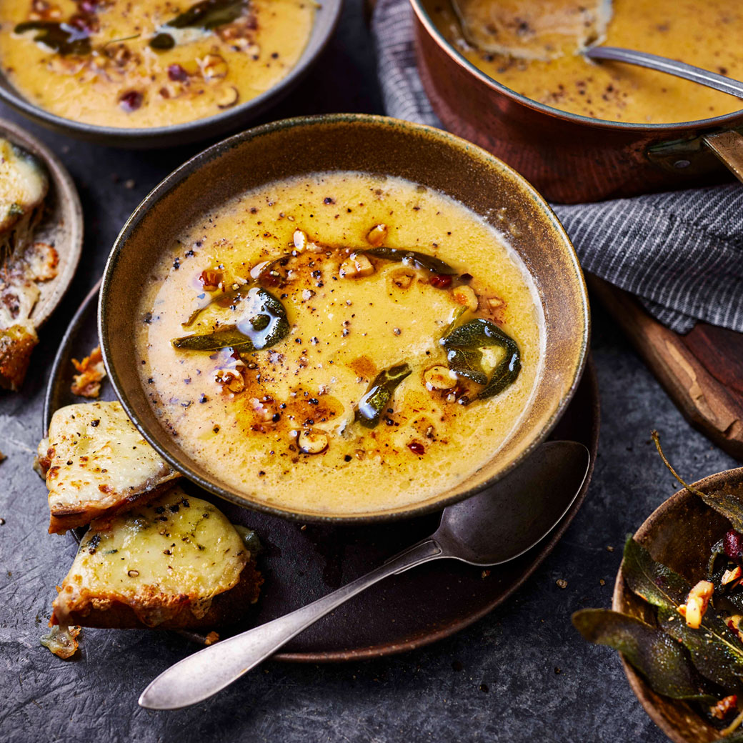Pumpkin Soup with Sage and Hazelnut Butter