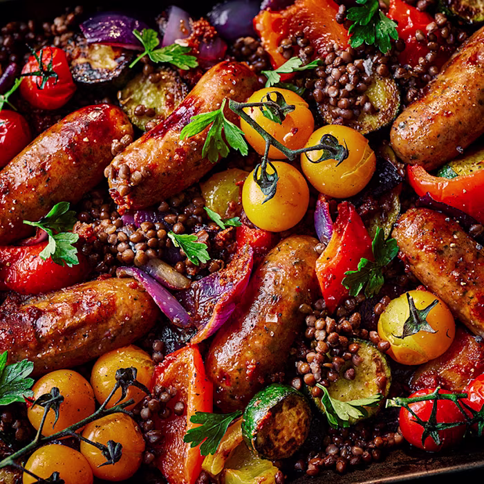 Sausage And Lentil Traybake