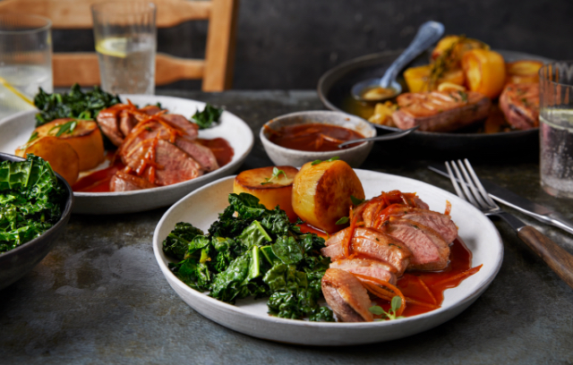 Duck à L'Orange with Fondant Potato and Chiffonade of Cavolo Nero