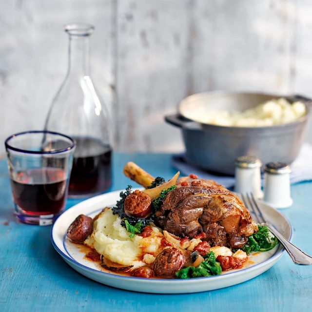 Braised Lamb Shanks with Chorizo and Red Wine