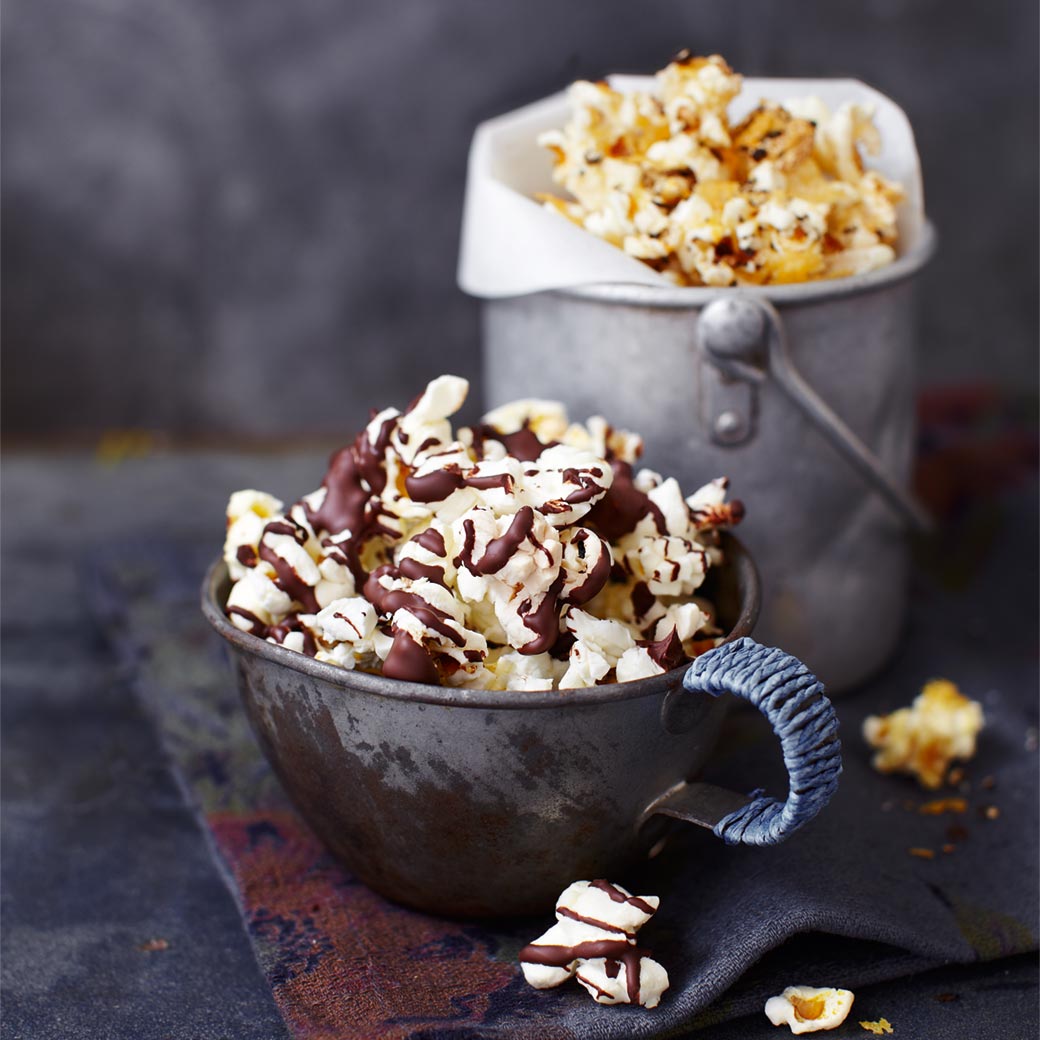 Salted dark chocolate and Parmesan black pepper popcorn