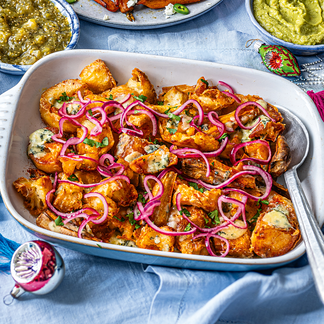 Roast Potato ‘Nachos’ with Blue Cheese