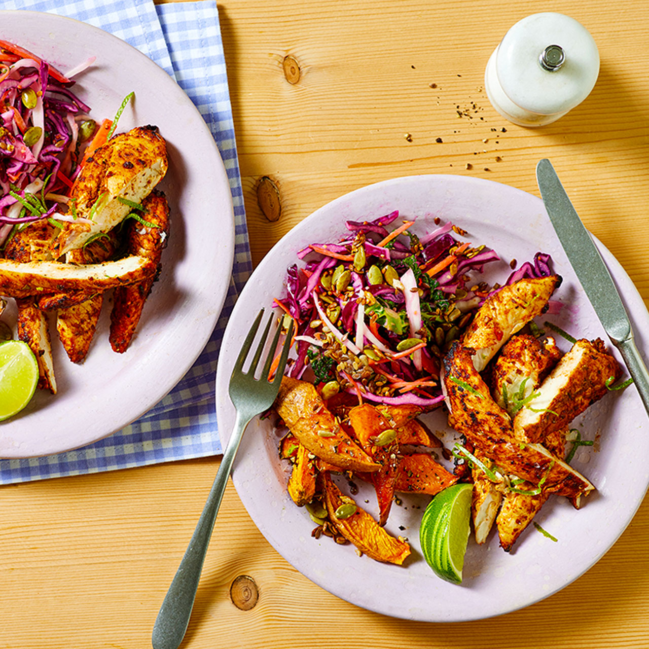 Baked Southern- style Chicken with Sweet Potatoes and Slaw