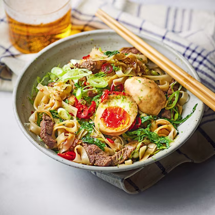 Soy-Marinated Eggs with Drunken Noodles