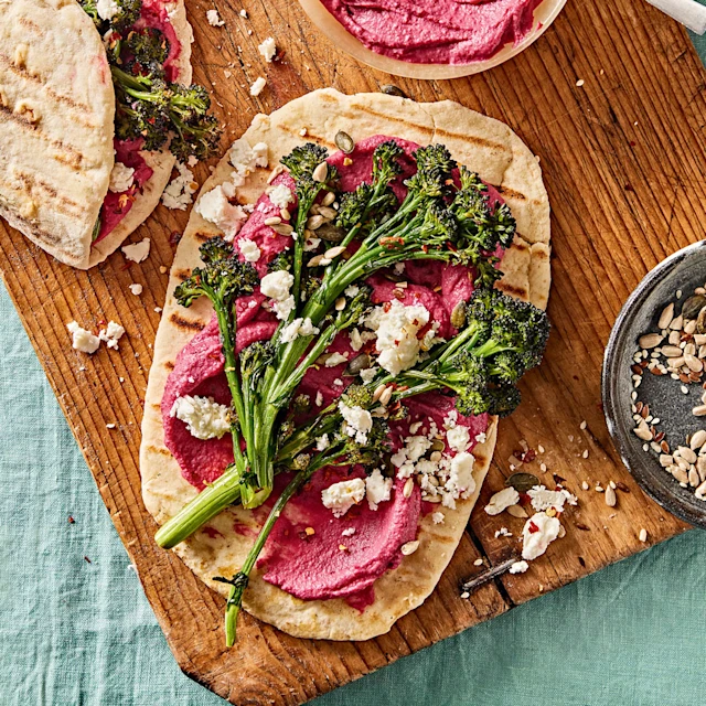Beetroot, Broccoli and Feta Flatbreads