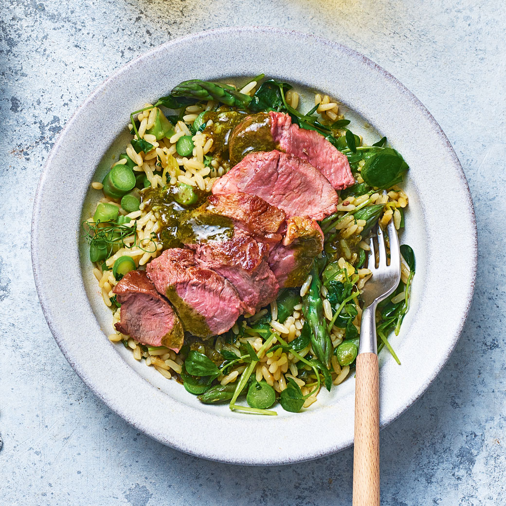 Asparagus Risotto with Lamb and Mint