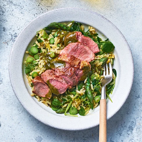 Asparagus Risotto with Lamb and Mint