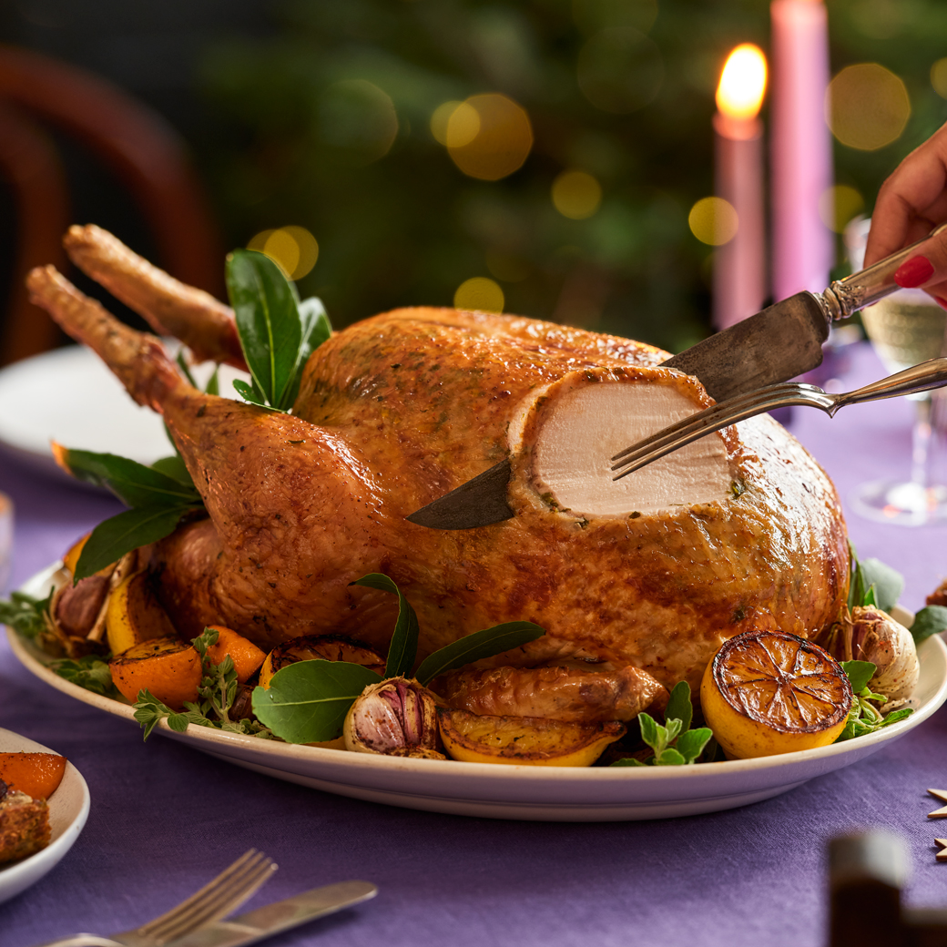 Soft Herb and Sumac Butter Turkey with Cranberry and Pistachio Stuffing