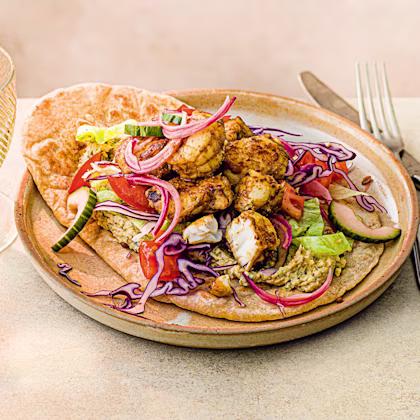 Fish Shawarma, Courgette Houmous and Flatbread