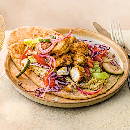 Fish Shawarma, Courgette Houmous and Flatbread
