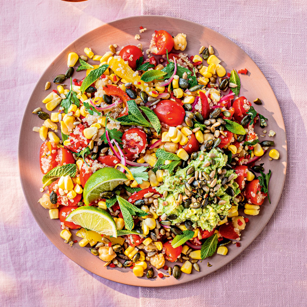 Corn, avocado and lime chickpea salad