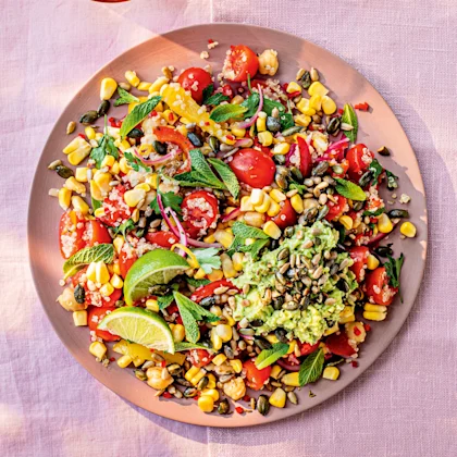 Corn, avocado and lime chickpea salad