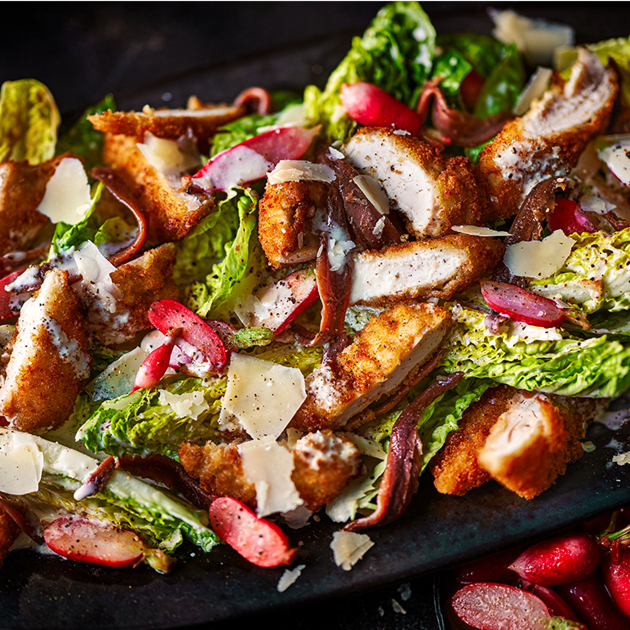 Crispy Chicken Caesar with Brown Butter Radishes