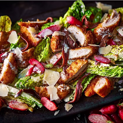 Crispy Chicken Caesar with Brown Butter Radishes
