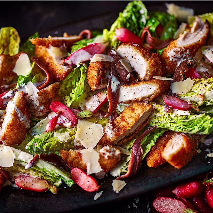 Crispy Chicken Caesar with Brown Butter Radishes