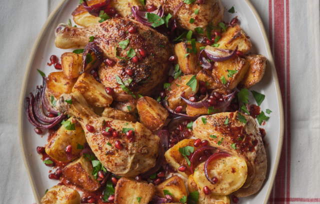 Roast Chicken with Sticky Pomegranate