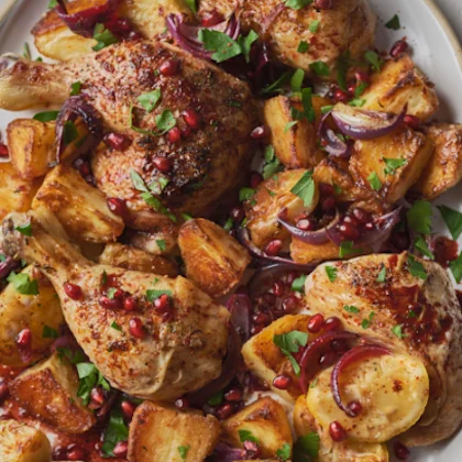 Roast Chicken with Sticky Pomegranate