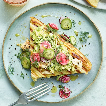 Avocado and Crab Pan Waffles