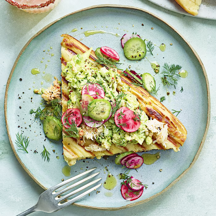 Avocado and Crab Pan Waffles