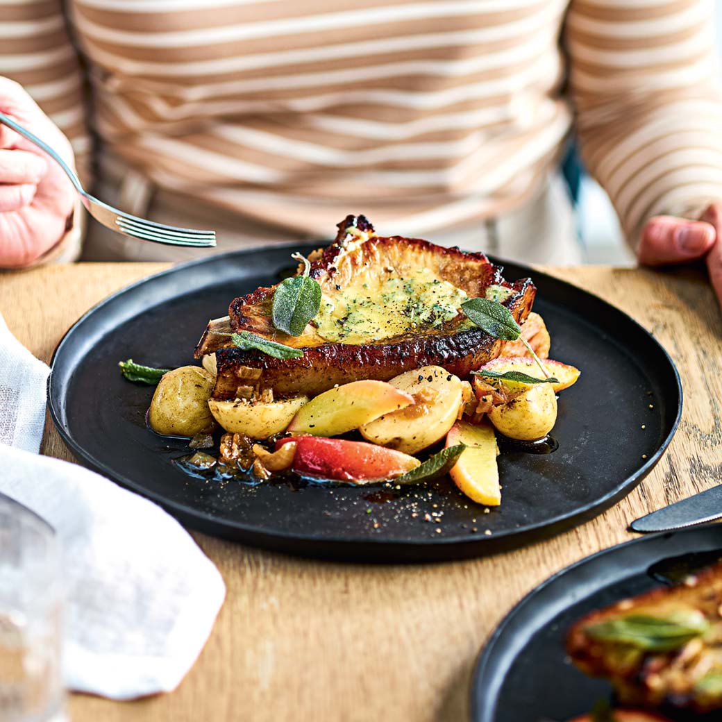 Apple and stilton pork chops
