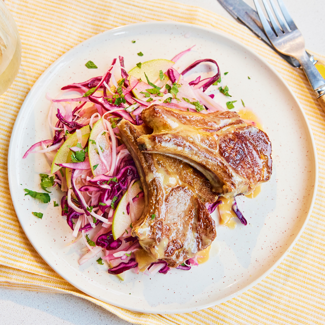Sticky Miso Lamb Cutlets with Fennel and Apple Slaw