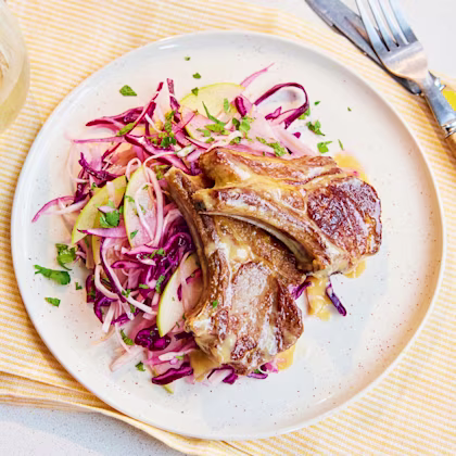 Sticky Miso Lamb Cutlets with Fennel and Apple Slaw