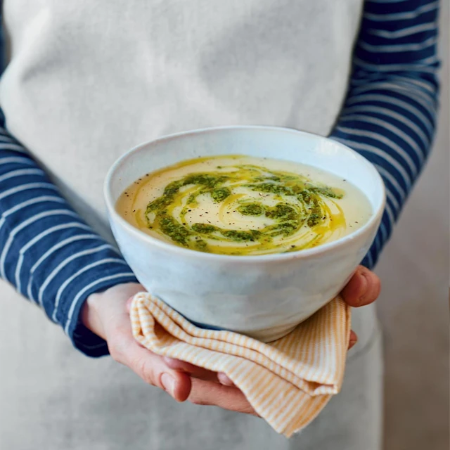 Parsnip Soup with Smoked Almond Pesto